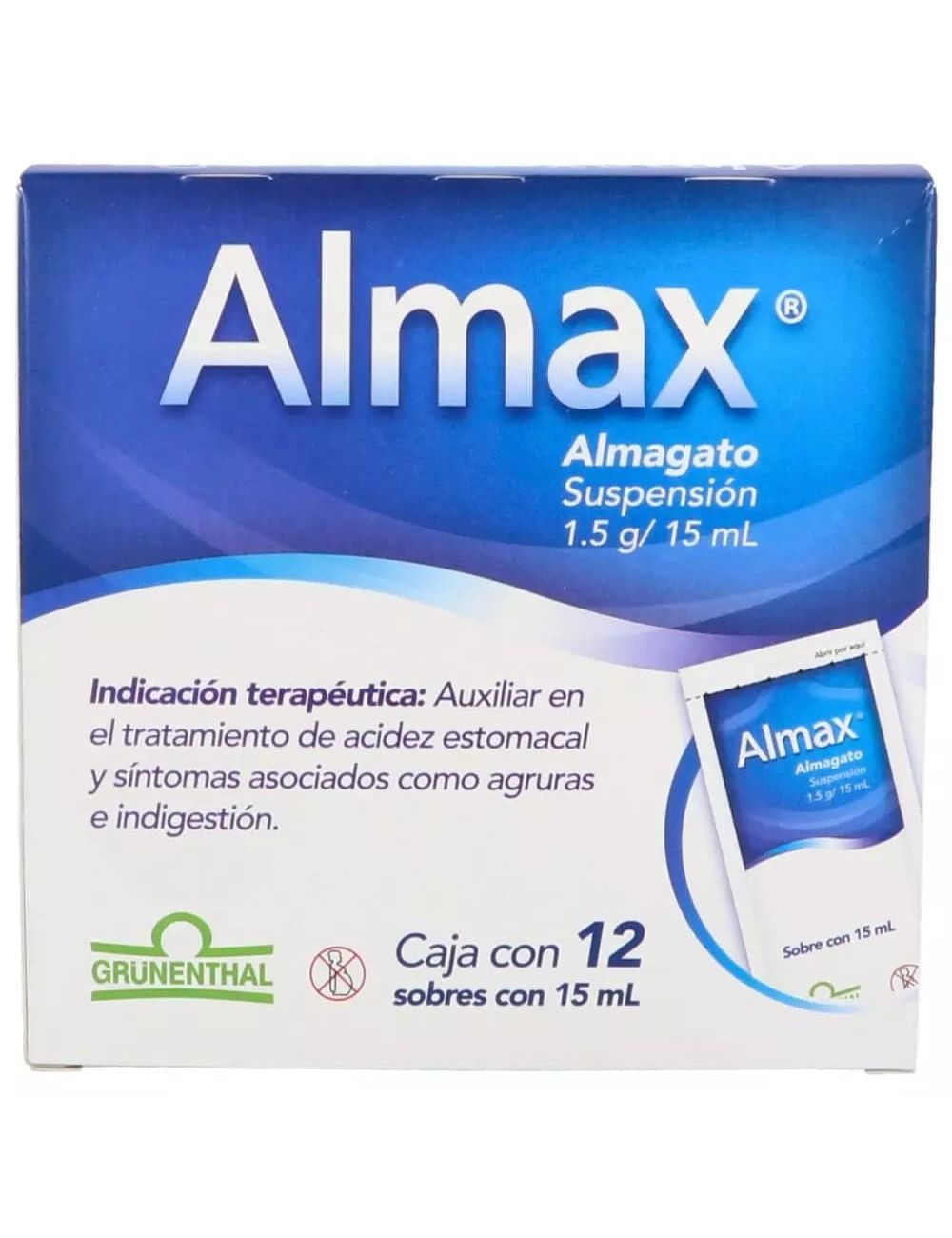 Precio Almax solución 1.5 mg/15 ml con 12 sobres | Farmalisto MX