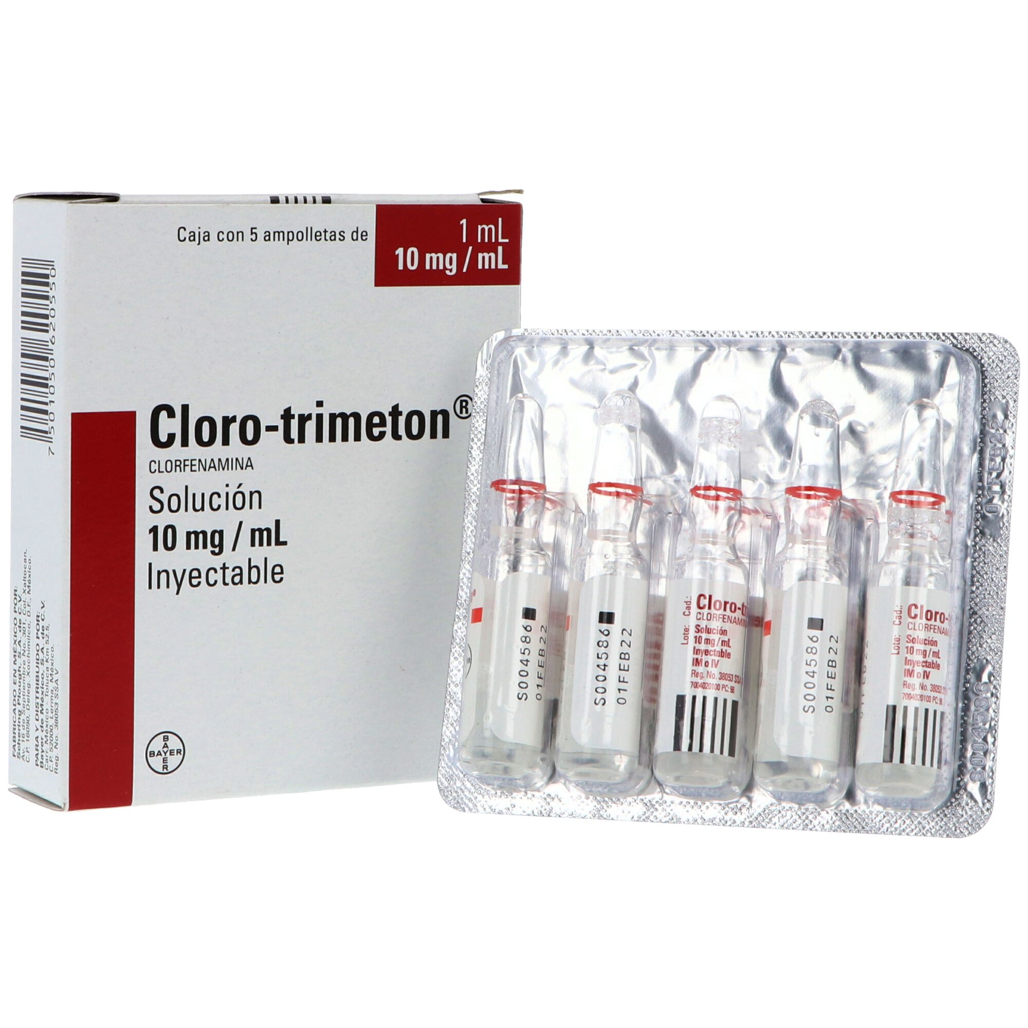 Precio Cloro-Trimeton solución 5 ampolletas 1 ml | Farmalisto MX