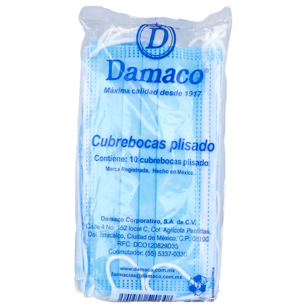 Precio Cubrebocas plisado damaco bolsa con 10 piezas | Farmalisto MX