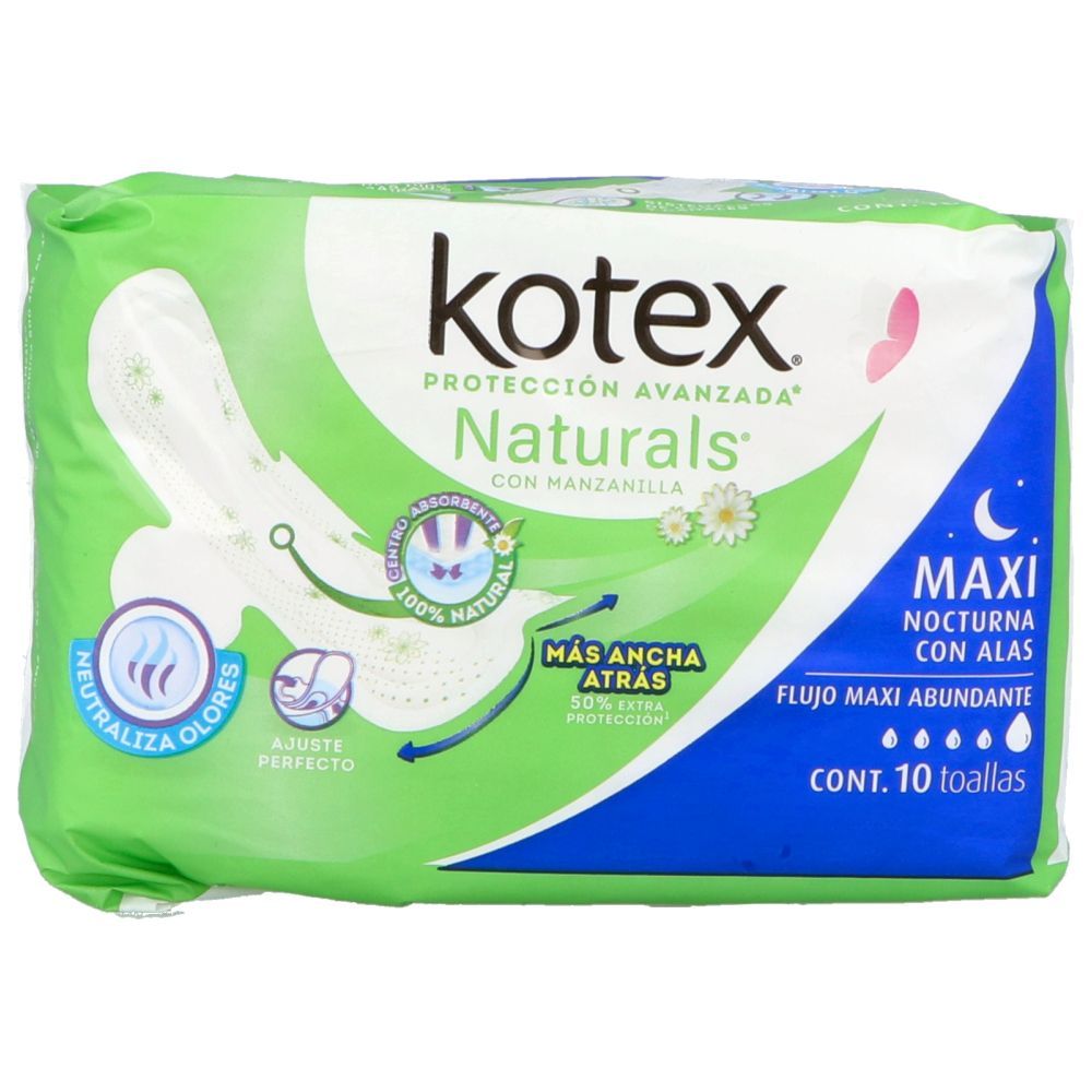 Precio Kotex maxi manzanilla con alas 10 piezas | Farmalisto MX