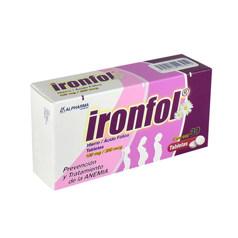 Precio Ironfol 100 mg/350 mcg con 30 tabletas | Farmalisto MX