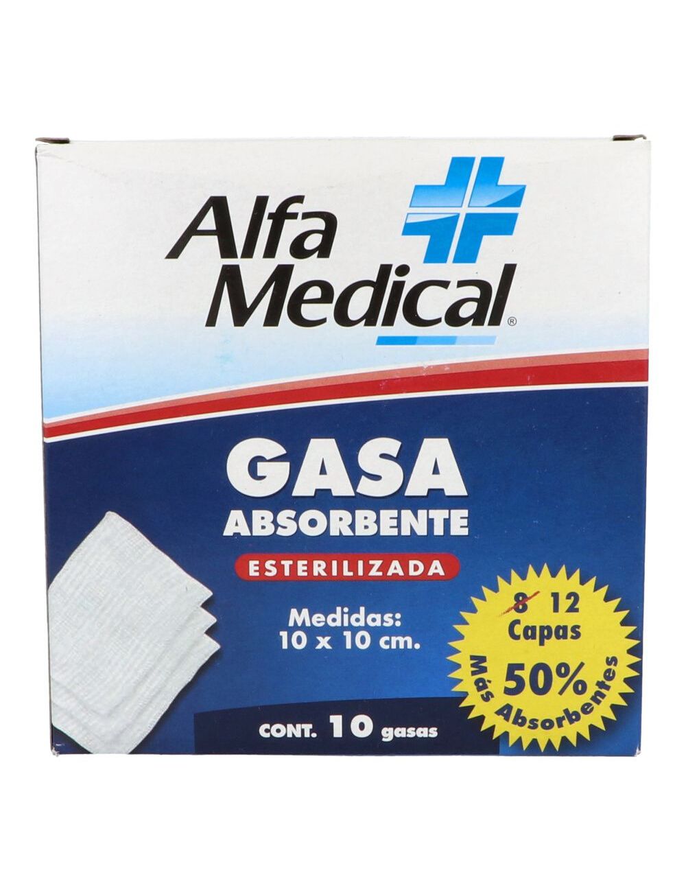 Precio Gasa absorbente esterilizada alfa 10 pzas | Farmalisto MX