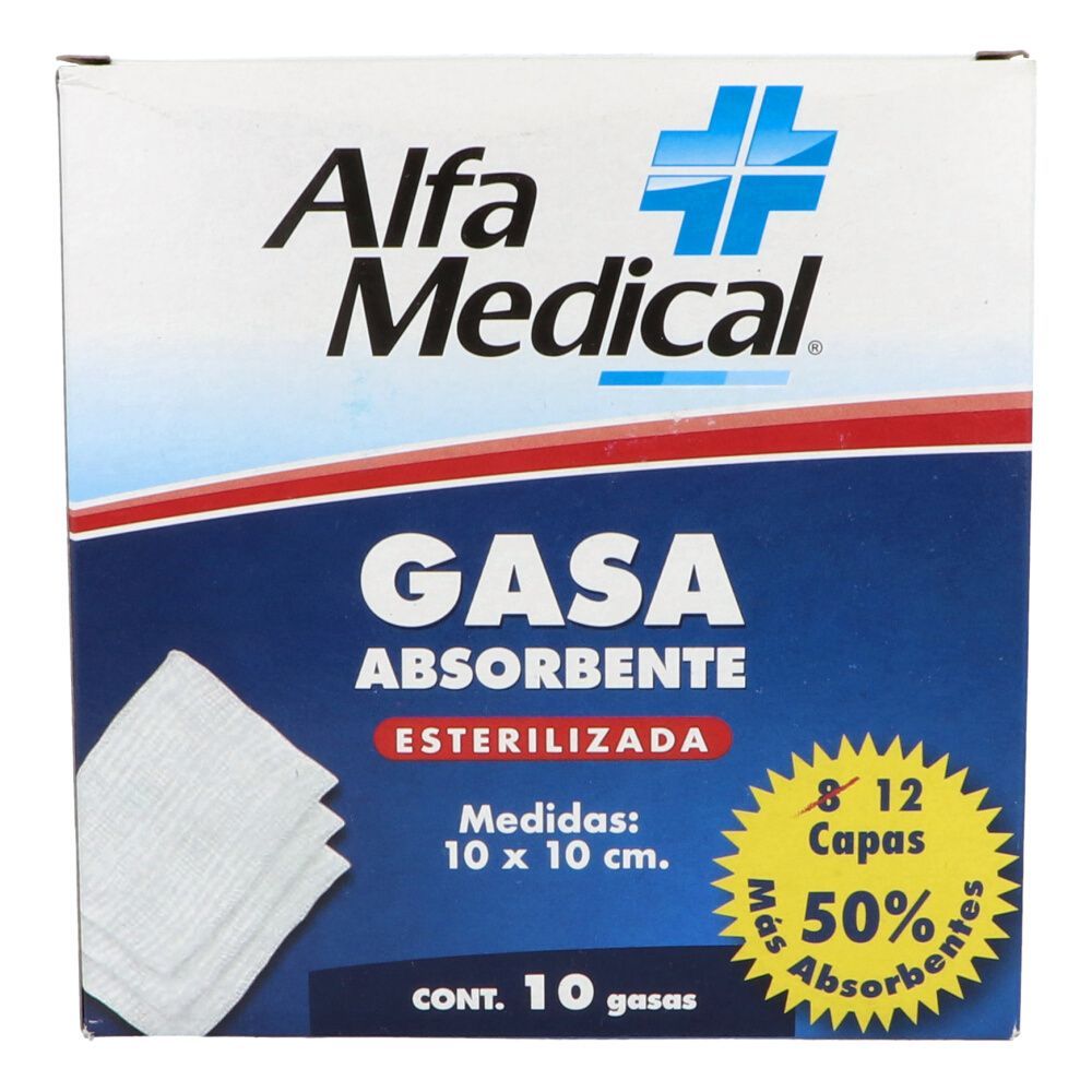 Precio Gasa absorbente esterilizada alfa 10 pzas | Farmalisto MX